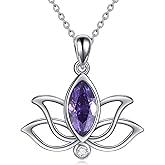 YFN Lotus Necklace Sterling Silver Birthstone Pendant Lotus Jewelry Mothers Day Birthday Gifts for Women