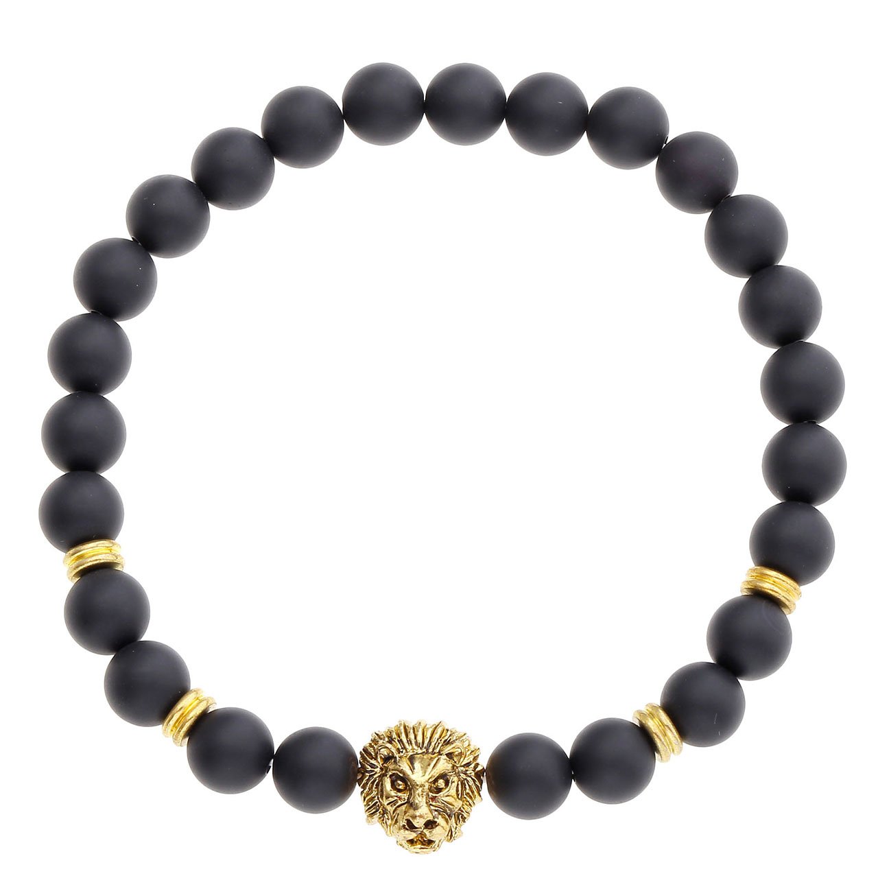 Jovivi 8mm-Pierres Perles d\'Energie Agate Noire Matte Perles Bracelet Extensible Elastique Tibétain Bouddhiste avec Tête de Lion Unisexe -