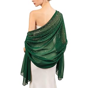 MehelloFeather Rhinestones Chiffon Shawl 1Pcs Women Shawl Wraps Womens Rhinestones Pashmina Shawls for Formal Dinners