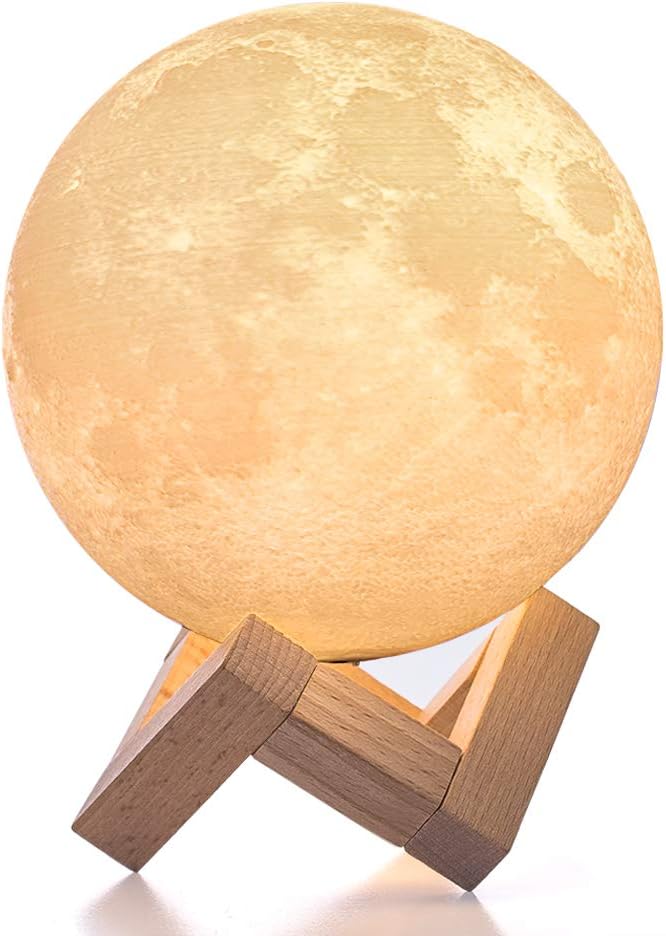 BRIGHTWORLD Moon Lamp, 3D Printing Lunar Lamp Night Light as Kids Women Girls Gift, USB Charging and Touch Control Brightness Two Tone Warm and Cool White 4.7IN (Upgraded Version)