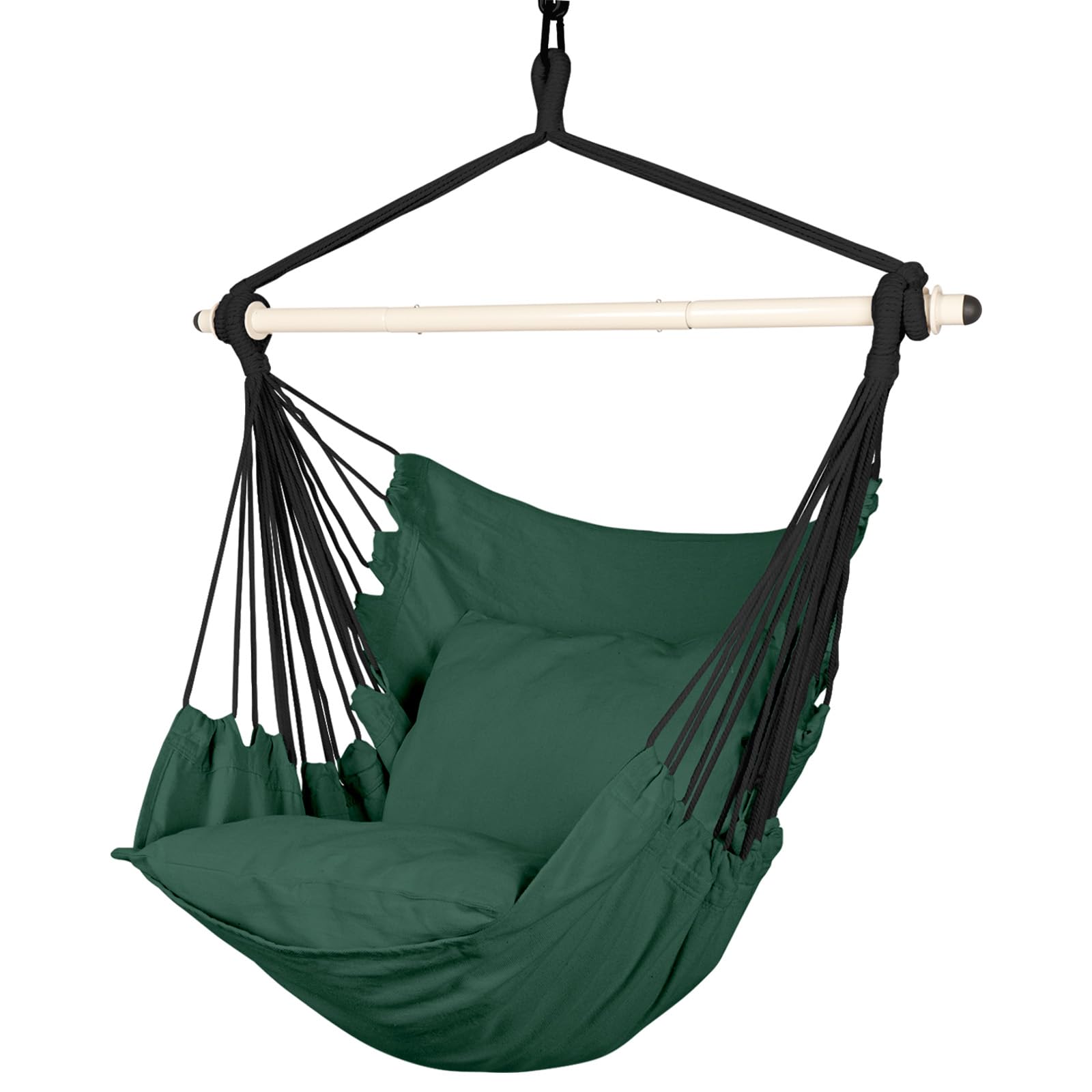 Photo 1 of Highwild Hammock Chair Hanging Rope Swing - Max 500 Lbs - 2 Cushions Included - Steel Spreader Bar with Anti-Slip Rings - for Any Indoor or Outdoor Spaces (Green)