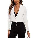 LADI TREND Women Cropped Blazers Notched Lapel Dressy Blazer Jacket Casual Fitted One Button Suit Jackets(White, M)