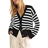 Saodimallsu Womens Striped Cardigan Sweaters V Neck Button Down Long Sleeve Open Front Ribbed Knit Outerwear