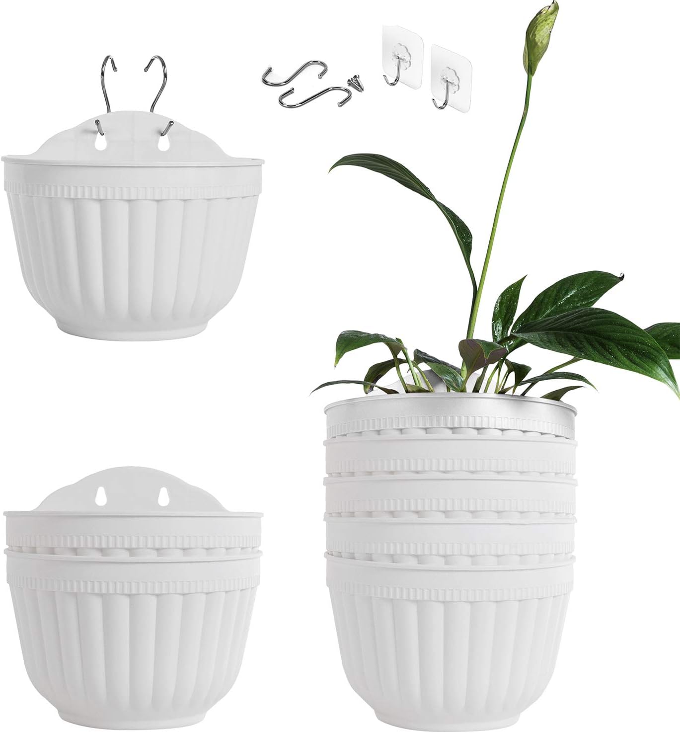 8 Pack Wall Hanging Planter Pots Vertical Garden Living Wall Mount Window Hang Indoor Outdoor Plant Flower Basket for Kitchen Herbs Balcony Railing Shelf Fence Bedroom Trellis with Self Adhesive Hooks