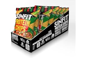 SinFit Protein Chips, 20g Protein/Bag, 50g-Bag, High Fiber, Low Carb, Gluten Free, Pizza 7/box (7 Bags, Pizza)