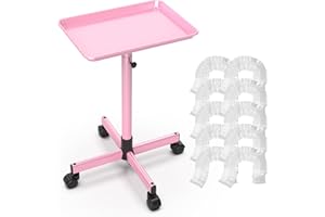 TASALON Rolling Salon Service Cart with Tray Top, Height Adjustable, Aluminum Rolling Tray Trolley for Salon Essentials, Adjustable Height Provides Ample Storage for Hairstylist Tray,Pink