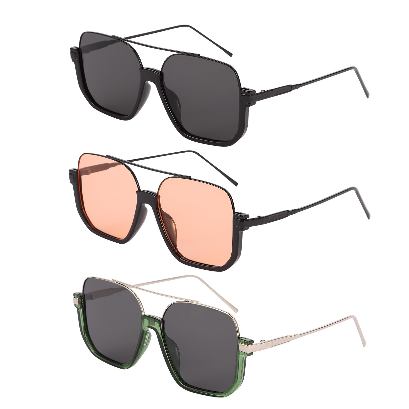 Photo 1 of ** 1 PC ** ANLIOTO 3 Pcs Retro Oversized Sunglasses for Women Men, Vintage 70s Square Shades Sun Glasses Oversized Trendy Trucker Driving Sunglasses