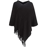 Fomolom Womens Poncho Sweater V Neck Knitted Pullover Shawls Wraps Capes with Fringes Gifts for Women Mom