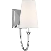 Savoy House 9-2542-1-109 Cameron Modern Farmhouse White Fabric Wall Sconce, 1-Light 40 Watt, 13" H x 5" W, Polished Nickel