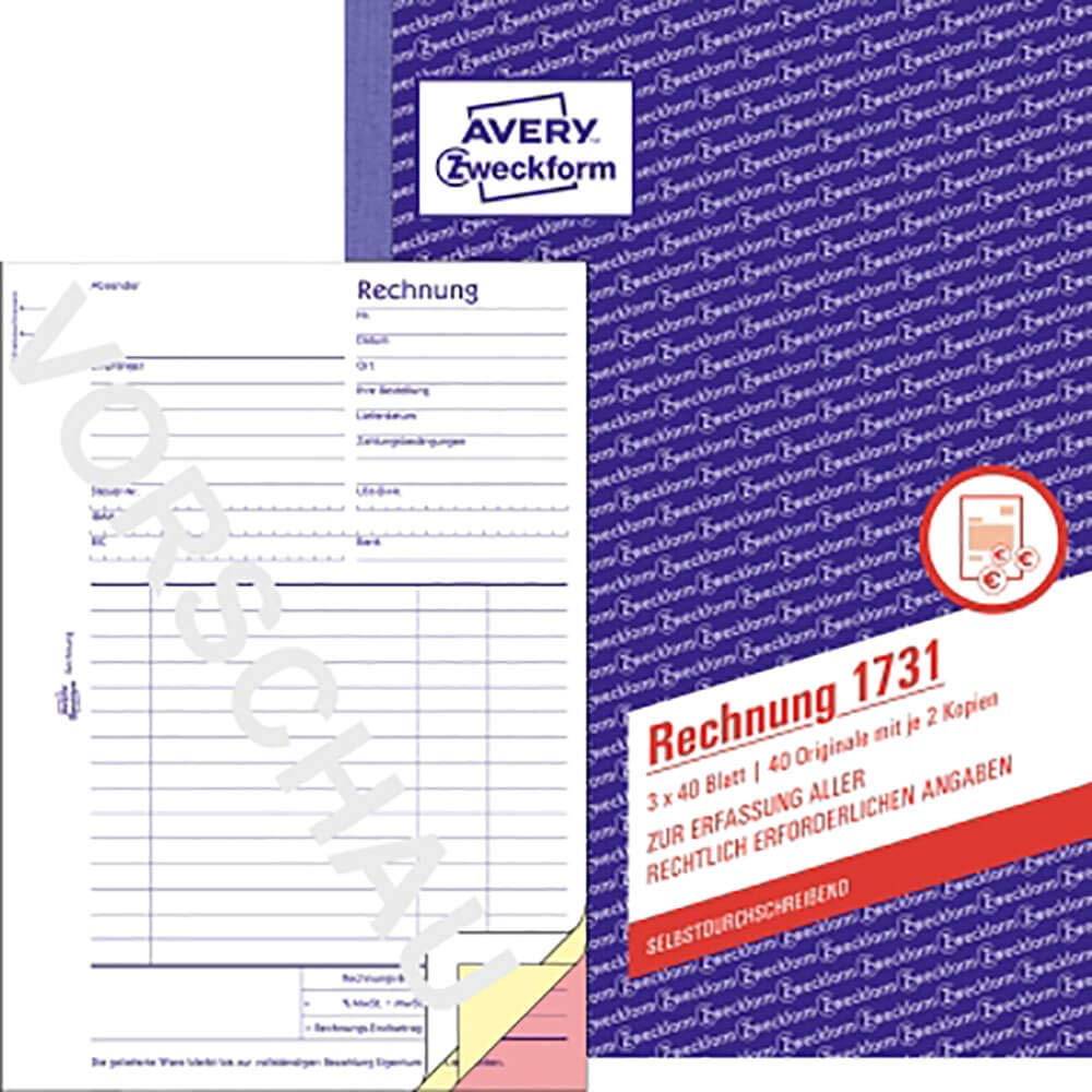Avery Zweckform Invoice Book First Second and Third Page Printed Non-Carbon Paper A5 3 x 40 Pages (German Text)