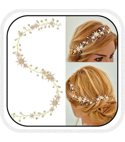 Amazon.com : CASDRE Star Rhinestone Hair Vine Gold Moon  display picture 1