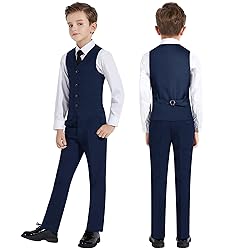 Plavict Boys' Slim Fit Suit Set, Darkblue, 5 Pieces