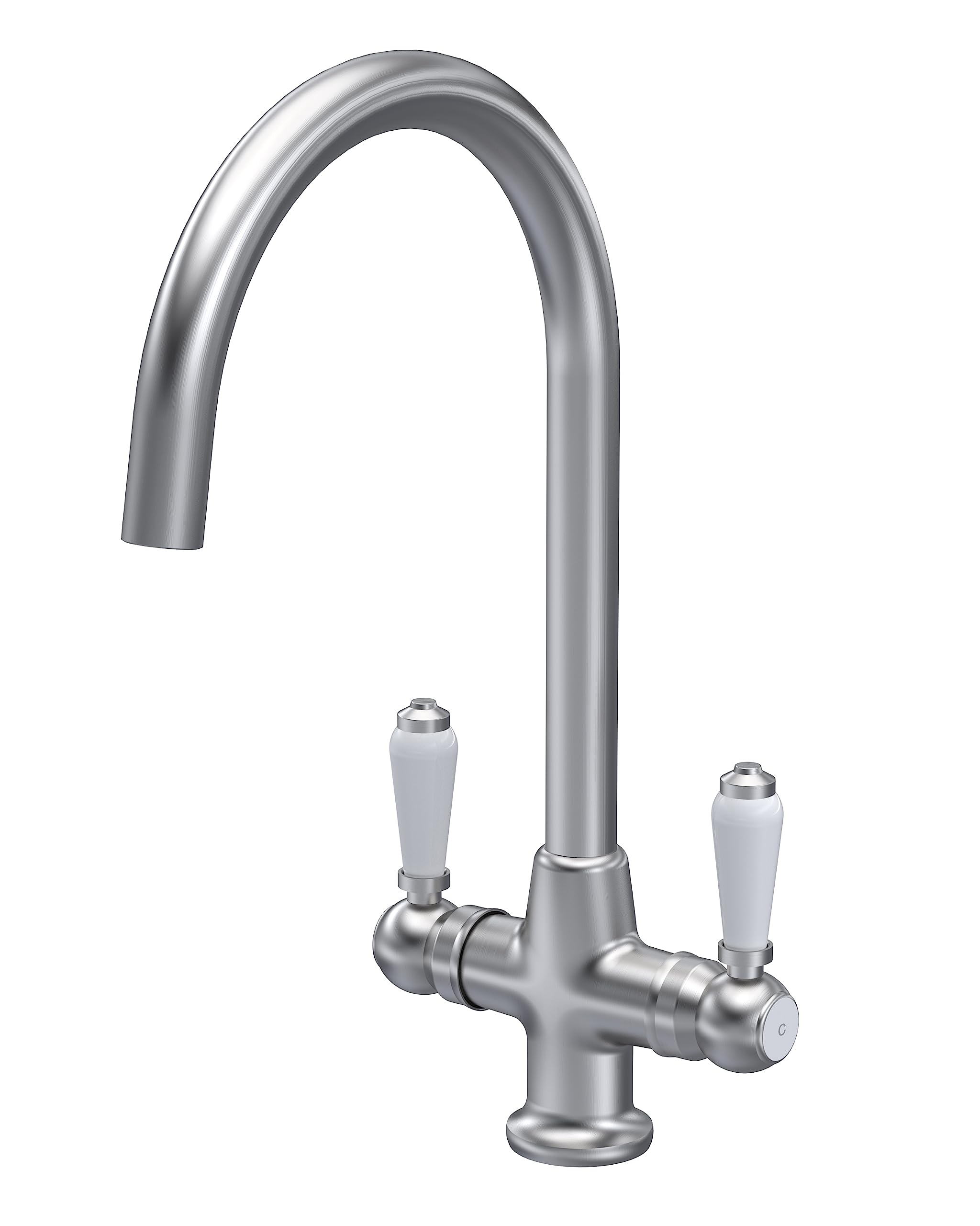 nuie KB604 Kitchen Taps Traditional Mono Mixer Kitchen Tap with Lever Handles, 375mm, Brushed Nickel