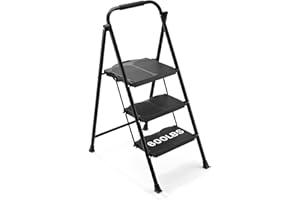 ASPERLAD 600lbs 3 Step Ladder,Folding Step Stool with Wide Anti-Slip Pedal, Heavy Duty Sturdy Steel Ladder with Handgrip,Portable Steel Step Stool for Home Kitchen Library Office (Matte Black)