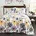 Lush Decor Leah Reversible Floral Quilt Set, 3 Piece Set, King, Yellow & Gray - Watercolor Botanical - Cottage Core - French Country Decor- Bedding Queen Size