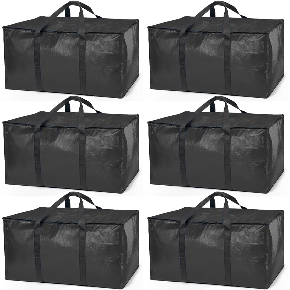 ClearSpace Heavy Duty Moving Bags or Storage Bags – Black Storage Bins with Lids, Large Moving Boxes with Backpack Straps & Zippers,– Packing Box & Moving Supplies for College Dorm, 6 Pack Image