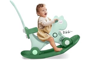 ANCAIXIN 4 in 1 Rocking Horse for Toddlers 1-3 Years Old, Balance Bike Ride On Toys with Push Handle, Backrest and Balance Board for Baby Girl and Boy, Unicorn Kids Riding Birthday (Green)