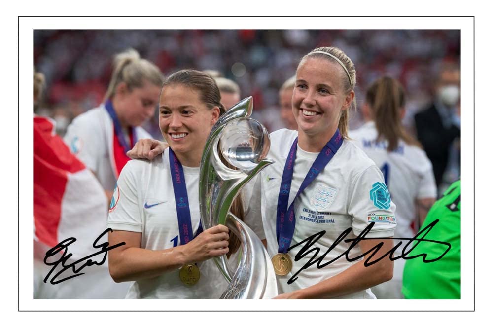 Fran Kirby & Beth Mead England Lionesses Euro 2022 Winners Signed 12x8 Inch Photo Print With Pre Printed Signature Autograph Gift