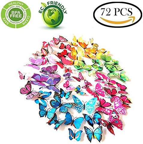 72PCS 3D Butterfly Wall Stickers, GoodYH Wall Decal Butterfly, Wall Sticker Decals for Home &amp; Room Decoration, 6 Colors, with Sponge Gum and Pin