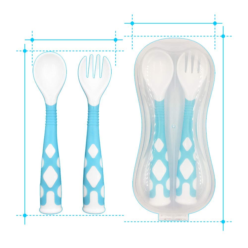 Babylöffel Von CalMyotis, Biegbare Baby löffel mit rutschfestem Griff, Baby-Utensilien Löffel mit Reisekoffe für Kleinkinder (Blau)