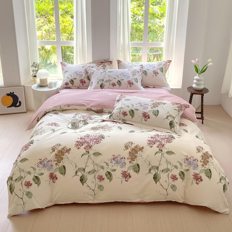 USTIDE 3Pcs Shabby Floral Duvet Cover Sets Reversible Cotton Duvet Sets with 2 Pillowcases Farmhouse Elegant Bed Linens for All Season,Home Collections,Double Size