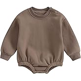 Doqcey Baby Boy Girl Fleece Sweatshirt Romper Solid Color Long Sleeve Sweater Bubble Onesie Warm Fall Winter Clothes