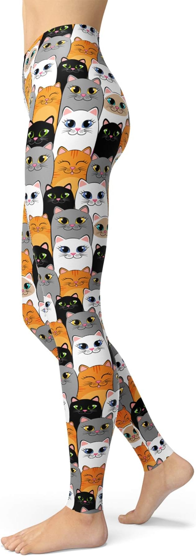 Women's Cat Printed Leggings, Brushed Buttery Soft Yoga Pants, Ankle Length Skinny Pants