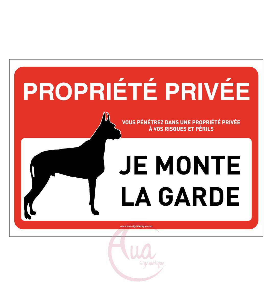 AUA SIGNALETIQUE - Panneau Signalisation Propriété Privée Attention Chien : Je Monte la Garde - 210x150 mm, Vinyl Adhésif