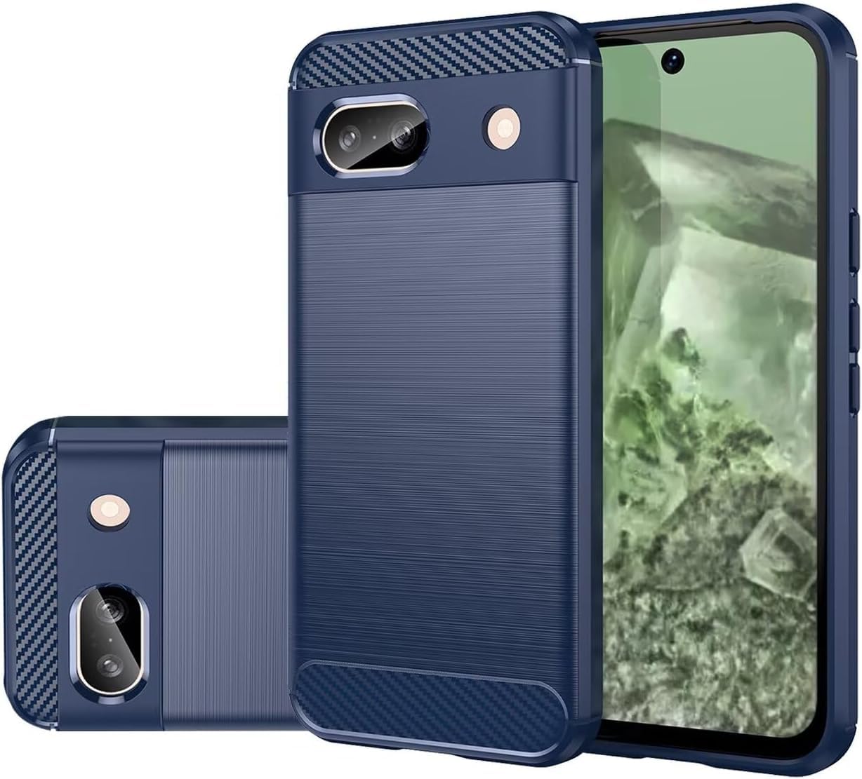 for Google Pixel 8A [Slim Fit] Shockproof Brushed Carbon Fibre [Protective Case] Cover, Gel Rubber Phone Case for Google Pixel 8A - Blue