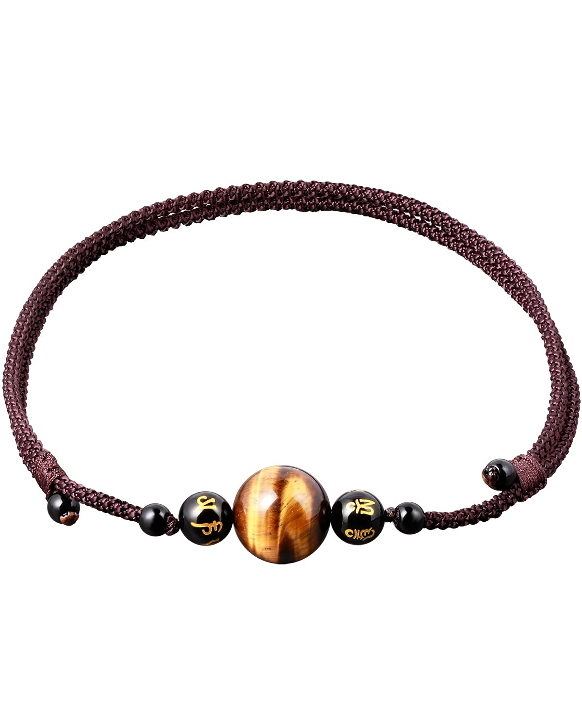 Jewboo Real Stone Tiger Eye with Black Agate Beads Choker Necklace for Women and Men Gemstones and Crystals Pendant