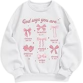 KEEVICI Cute Girls Bow Graphic Sweatshirt Christian Hoodies For Kids God Kawaii Hoodie Letter Pullover Long Sleeve Shirts Top