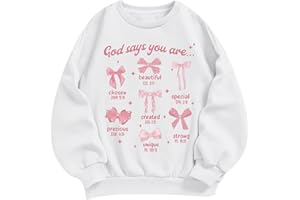 KEEVICI Cute Girls Bow Graphic Sweatshirt Christian Hoodies For Kids God Kawaii Hoodie Letter Pullover Long Sleeve Shirts Top