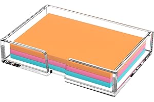BEEGO Sticky Note Organizer - 4x6 in Crystal Clear Acrylic Notepad Holder & Dispenser for Dorm Room Office Desk Organization