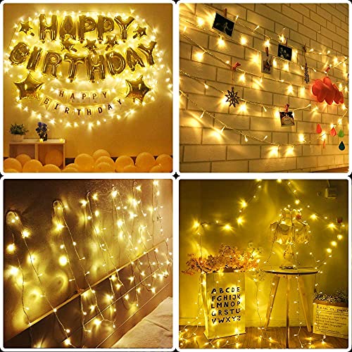 Guirnalda Luces Pilas, 12M 120LED USB Luces de Navidad Exterior Impermeable, 8 Modos Cadena de Luz con Control Remoto y Temporizador, para Exterior y Interior, Navidad, Jardín, Blanco Cálido