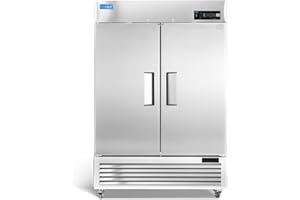 ICECASA 54"W Commercial Freezer Reach-in 49 Cu.ft 2 Solid Door Stainless Steel Commercial Freezer Fan Cooling for Restuarant, Bar, Shop, etc