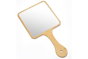 Jasefa Handheld Mirror,Natural Bamboo Hand Mirror with Handle,Cute Hand held Mirror for Shaving Single-Sided Portable Travel Vanity Mirror for Men & Women,6.3″ W x 11.8″ L