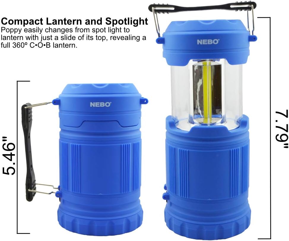 Nebo Poppy LED Lantern & Flashlight 300 Lumen Collapsible Camping and Emergency Lantern with 6 AA Batteries (Blue) - - 