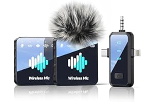 MENERESAS 3-in-1 Microphone for iPhone: Wireless Lavalier Microphone for Camera & Android - Mini Mic - 328ft Transmission & 20H Battery Life - Vlogging with AI Noise Reduction-Whitish Black,Clips