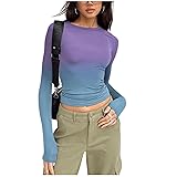 Women's Slim Fit Crop Tops Solid Color Long Sleeve