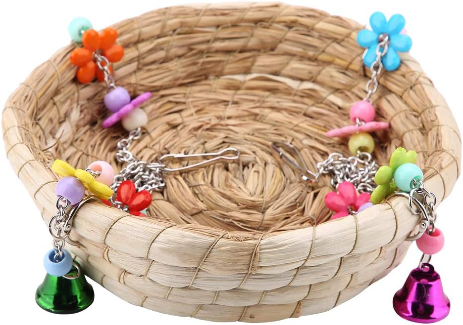 TOPINCN Parrot Swing Nest Safe Straw Durable Safe Non-Toxic Reusable Durable Bird Lovebird Bite Toy Basket Bed Hanging On Birdcage