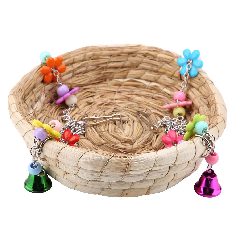 TOPINCN Parrot Swing Nest Safe Straw Durable Safe Non-Toxic Reusable Durable Bird Lovebird Bite Toy Basket Bed Hanging On Birdcage
