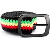 VOARYISA Hand Knitted Cotton Women's Belt With Black Zinc Alloy Buckle Jamaican Rasta Afro Caribbean