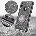 OCYCLONE iPhone Xs Case, iPhone X Case, Cute Glitter Bling Diamond Rhinestone Bumper with Ring Grip Kickstand Protective Thin Girly Pink iPhone Xs Case/iPhone X Case for Women Girl - Black