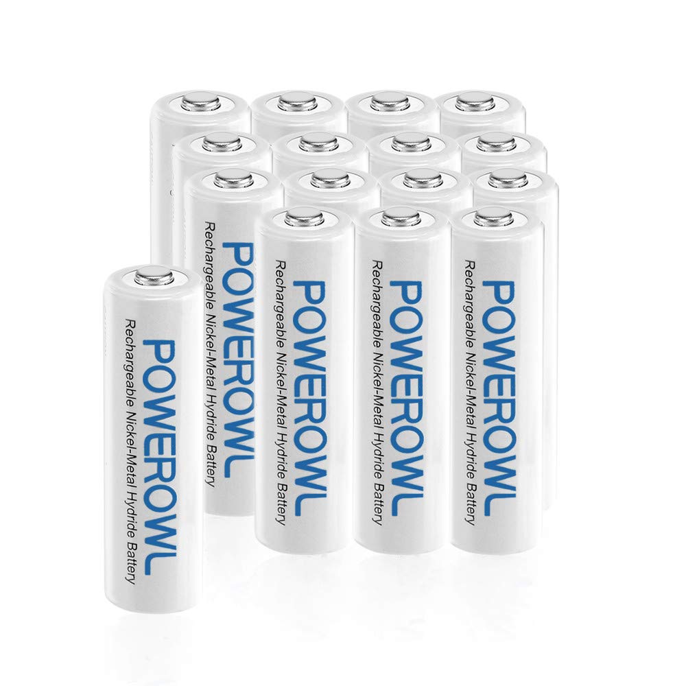 Batterien AA POWEROWL Vorgeladene NI-MH AA Akkus - Akkubatterien (geringe Selbstentladung, 1200 Zyklen, 2100mAh) 16 Stck