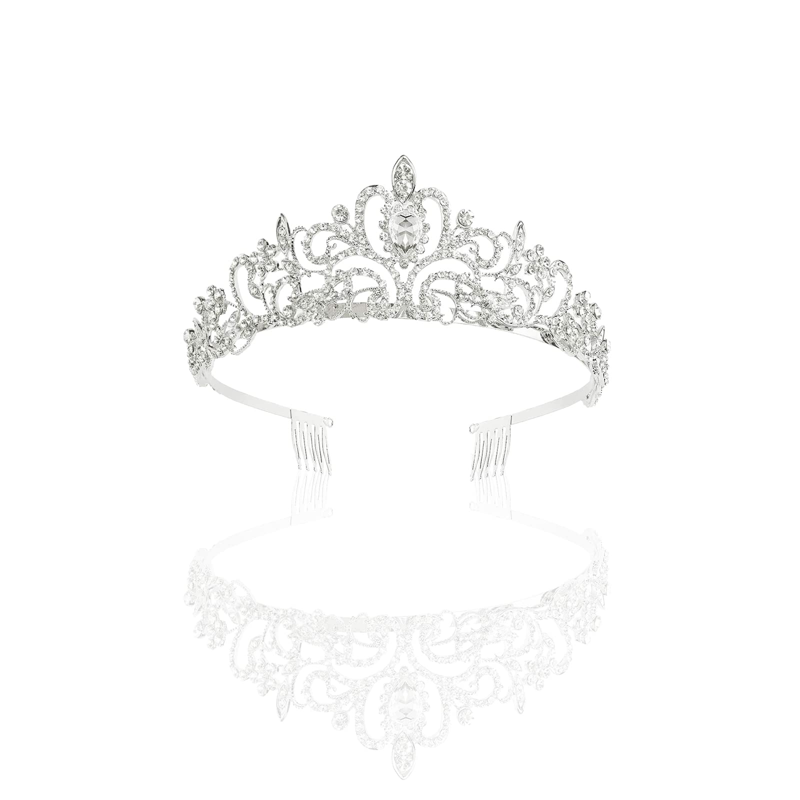 TSHAOUN Tiara with Comb Women Princess Headband Gift for Costume Wedding Crown Girls Crystal Tiara Princess Costume Crown Headband Bridal Wedding Handmade Hair Accessories Lady Queen Present (Silver)