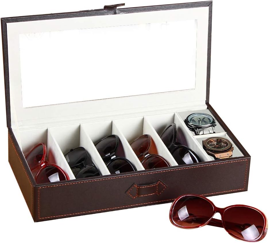 Glasses Organizer Leather Transparent 7 Slots Sunglasses Box for Men
