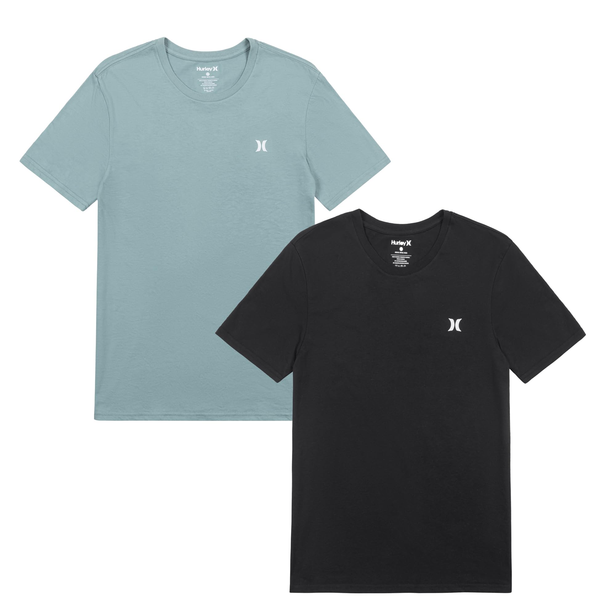 Hurley Men’s 2 Pack Cotton Crewneck Short Sleeve T-Shirt, Black/Artillery, X-Large
