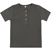 POBIDIBY Boys Short Sleeve Shirt with 3 Button, Henley Shirt for Boys & Girls, Polo Shirt Without Collar