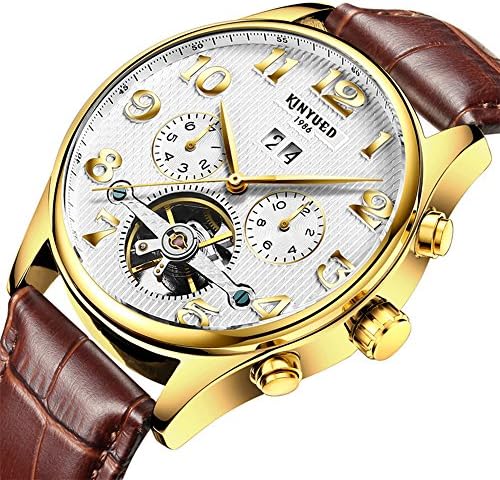 GOHUOS Men's Leather Auto Date Calendar Automatic Self Wind Mechanical Luxry Wrist Watches