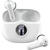 Fhumsh Wireless Earbuds, Bluetooth 5.3 Headphones HiFi Stereo 50H Playback LED Digital Display Ear Buds with ENC Noise Canceling Headset White